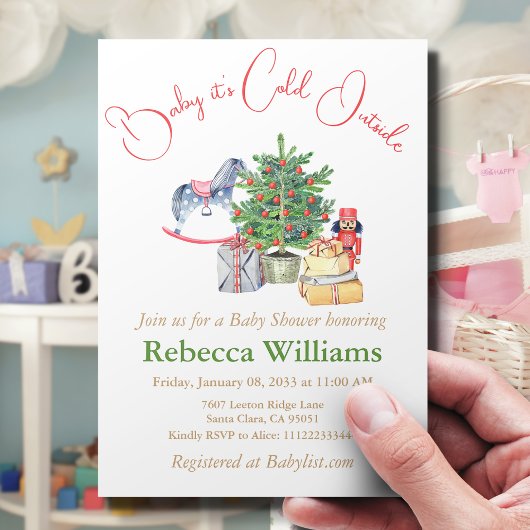 寒い冬のクリスマスツリーギフト赤ちゃんシャワー 招待状