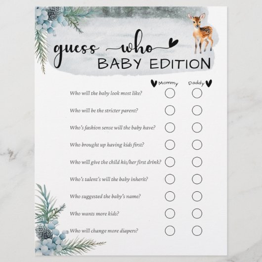 寒い冬の動物の外の動物の赤ちゃんシャワー推測 チラシ (正面)