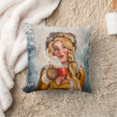 「寒い冬の日は熱い飲み物」かわいいピンナップ クッション (ブランケット)