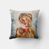 「寒い冬の日は熱い飲み物」かわいいピンナップ クッション (裏面)