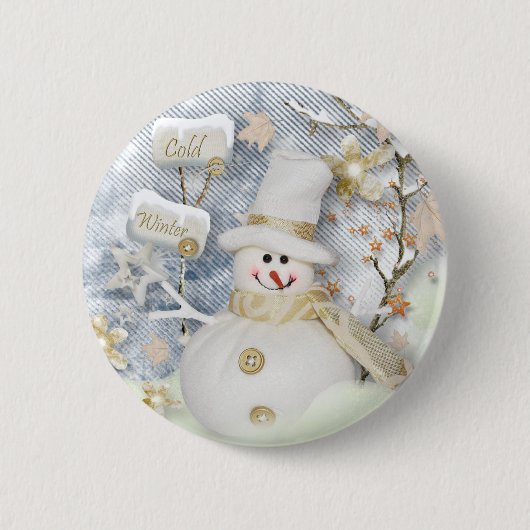 寒い冬の雪だるま 缶バッジ (正面)