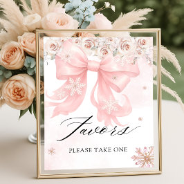 寒い外の冬のピンクの弓の赤ちゃんシャワーの好意 ポスター