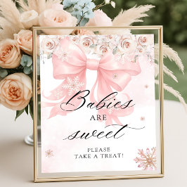 寒い外の冬のピンクの弓ベビーは甘い ポスター