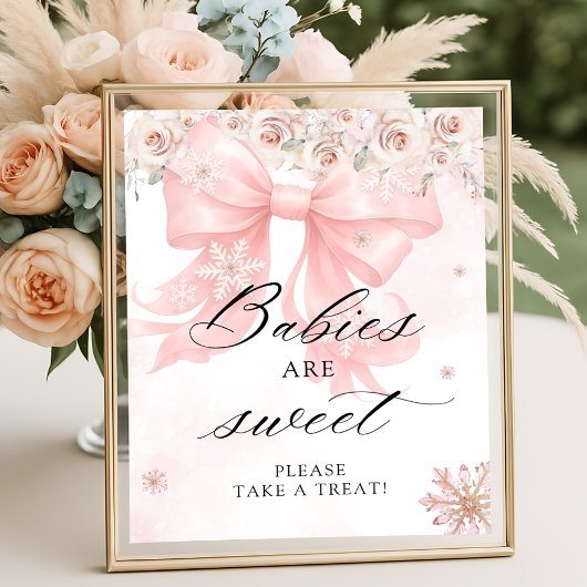 寒い外の冬のピンクの弓ベビーは甘い ポスター