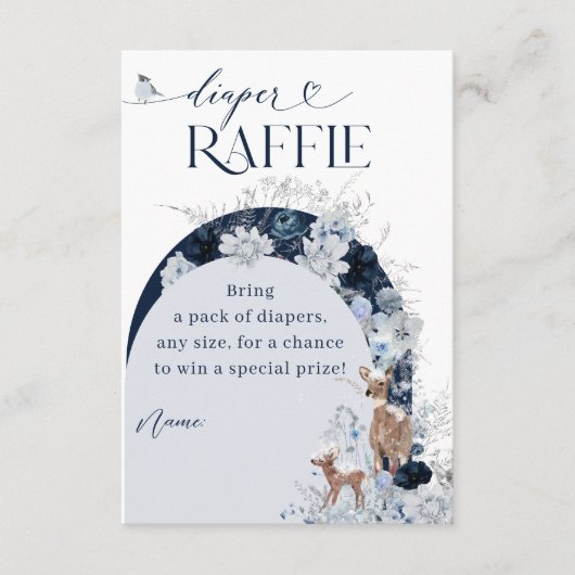 寒い外の冬のフローラ鹿の赤ちゃんシャワーおむつ エンクロージャーカード (正面)