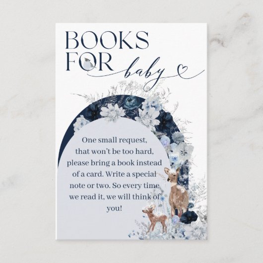 寒い外の冬のフローラ鹿の赤ちゃんシャワーブック エンクロージャーカード (正面)