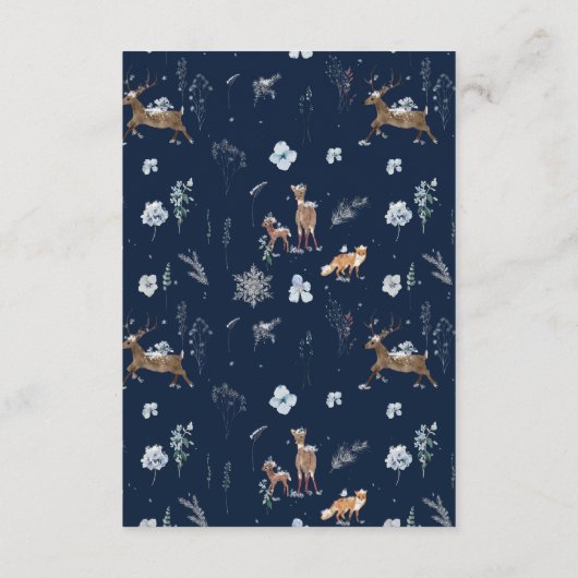 寒い外の冬のフローラ鹿の赤ちゃんシャワーブック エンクロージャーカード (裏面)