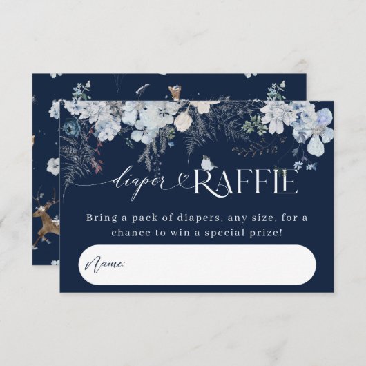 寒い外の冬のフローラ鹿の赤ちゃんシャワーブック エンクロージャーカード (正面/裏面)