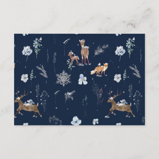 寒い外の冬のフローラ鹿の赤ちゃんシャワーブック エンクロージャーカード (裏面)