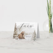 寒い外の冬の森 ニュートラル ベビーシャワー サンキューカード (正面)