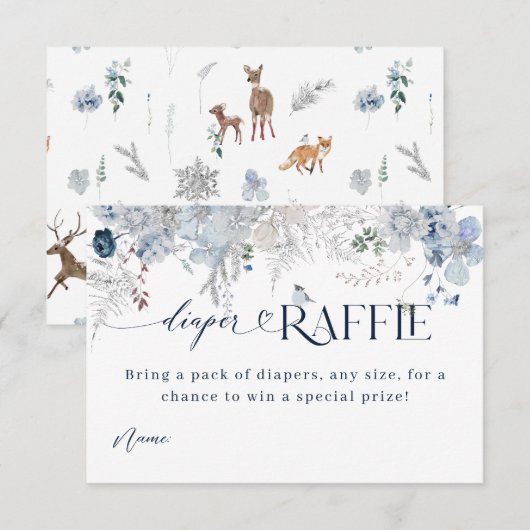 寒い外の冬の花と鹿のベイビーシャワーブック エンクロージャーカード (正面/裏面)