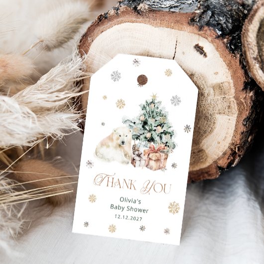 寒い外の極熊ベビーシャワーありがとう ギフトタグ