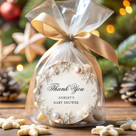 寒い外スノーフレーク赤ちゃんシャワーありがとう ラウンドシール