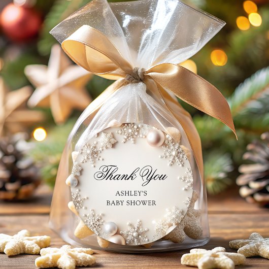 寒い外スノーフレーク赤ちゃんシャワーありがとう ラウンドシール