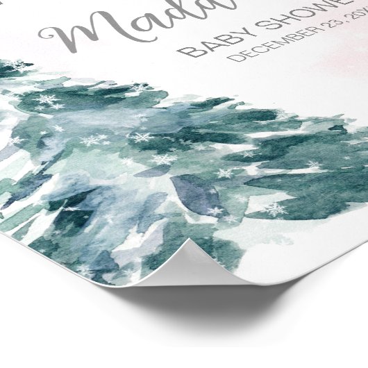 寒い外ピンクの冬の赤ちゃんシャワーへようこそ ポスター (角)