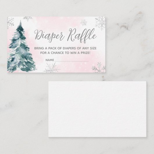 寒い外ピンク冬の赤ちゃんシャワーおむつラッフル エンクロージャーカード (正面/裏面)