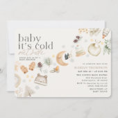 寒い屋外の冬の赤ちゃんシャワー中性カラー 招待状 (正面)
