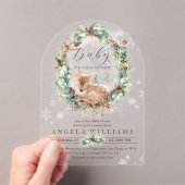 寒い屋外ブルーウィンターフローラ鹿ベビーシャワー アクリル招待状 (インサイチュ (ポータブル))