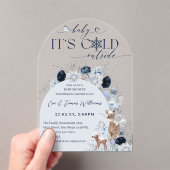 寒い屋外ブルーウィンターフローラ鹿ベビーシャワー アクリル招待状 (インサイチュ (ポータブル))