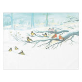 寒い晴れた日に雪の多い森の中で冬の鳥 テーブルクロス (正面(横))