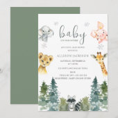 寒い森の外でベビーシャワー 招待状 (正面/裏面)