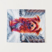 寒い雪に覆われた都市夕べのホームレス犬 タペストリー (正面(横))