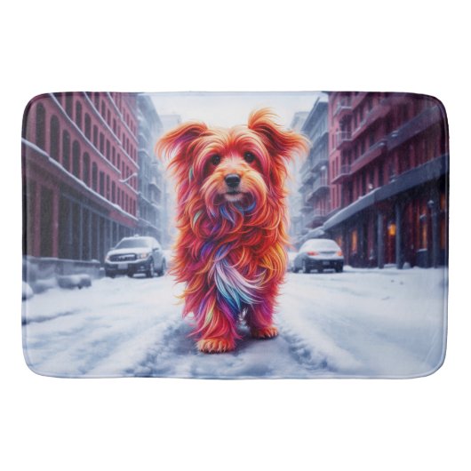 寒い雪に覆われた都市夕べのホームレス犬 バスマット (正面)