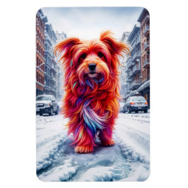 寒い雪に覆われた都市夕べのホームレス犬 マグネット