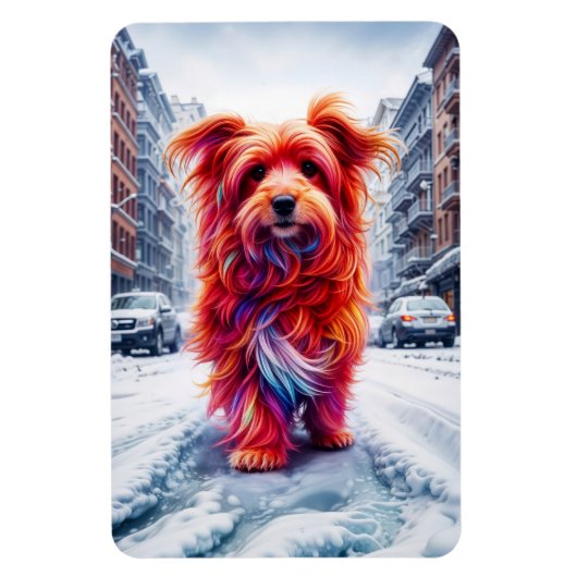 寒い雪に覆われた都市夕べのホームレス犬 マグネット (縦)