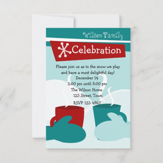 寒い雪の暖かいミトン 招待状 (正面)