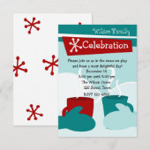 寒い雪の暖かいミトン 招待状 (正面/裏面)