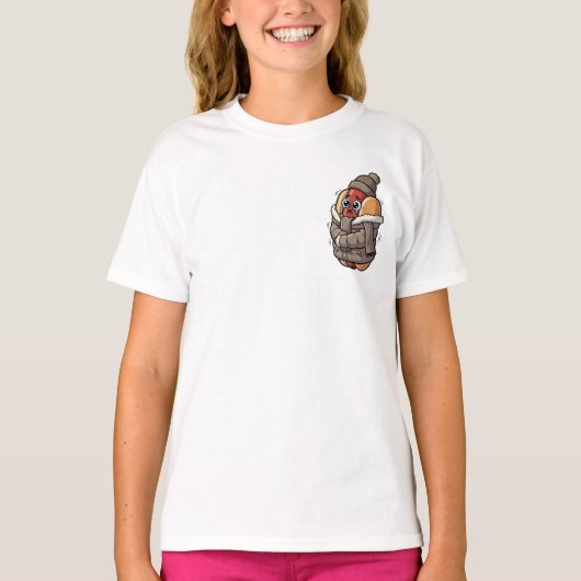 寒がるウィンターホットドッグの子供服 Tシャツ (正面)