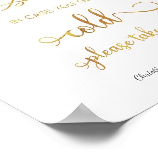 「寒くなったら」モダン金ゴールド結婚のサイン ポスター (角)