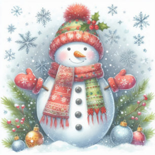 寒さと雪の上のクリスマス雪だるま シール