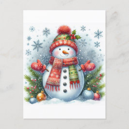 寒さと雪の上のクリスマス雪だるま ポストカード