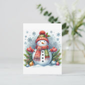 寒さと雪の上のクリスマス雪だるま ポストカード (スタンド正面)