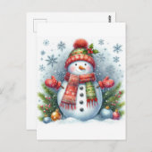 寒さと雪の上のクリスマス雪だるま ポストカード (正面/裏面)