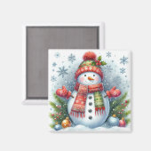 寒さと雪の上のクリスマス雪だるま マグネット (正面/裏面)