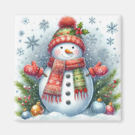 寒さと雪の上のクリスマス雪だるま マグネット