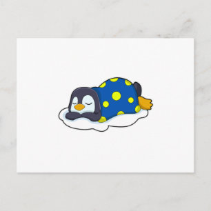 寝ているペンギンとブランケット ポストカード