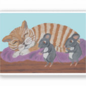 寝ている猫とそっと忍び寄るネズミ シール (正面)
