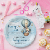 寝てぬいぐるみ男の子赤ちゃんシャワー心待ち ペーパープレート (パーティー)