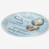 寝てぬいぐるみ男の子赤ちゃんシャワー心待ち ペーパープレート (アングル)