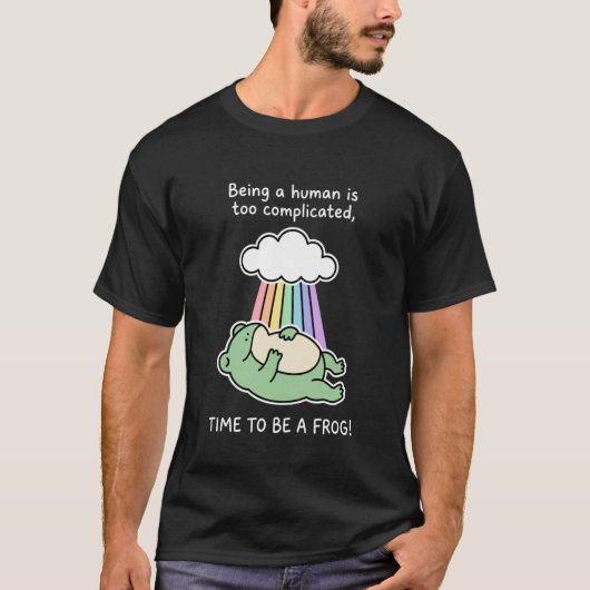寝てるカエル 虹色 人間であることは複雑 C Tシャツ (正面)