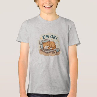寝てる猫のラップトップ カートゥーン トライブレンドＴシャツ