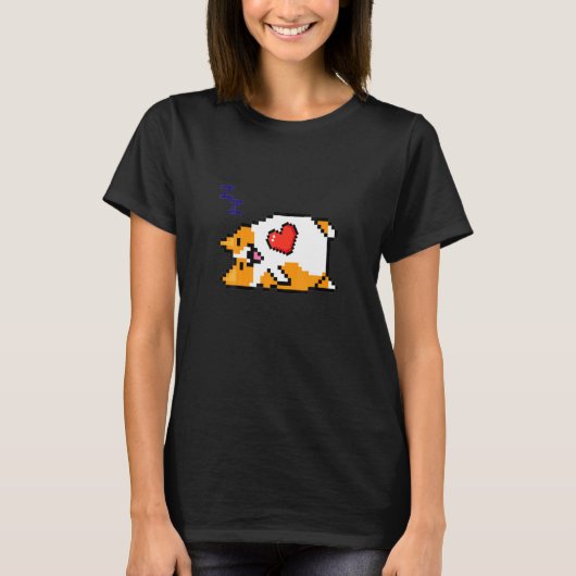 寝てる猫 8ビット ゲーム好き ピクセルアート デザイン Tシャツ (正面)