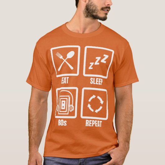 「寝て 起きて 80年代 リピート」な友達 Tシャツ (正面)