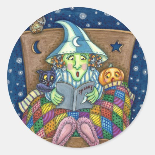 寝る時の話不気味をする魔女ハロウィーン ラウンドシール (正面)