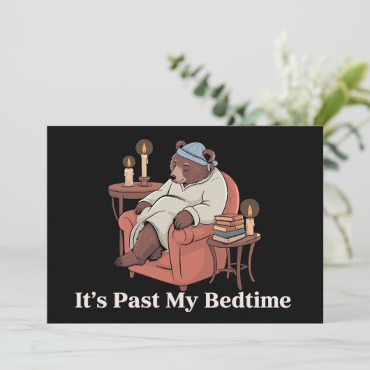 寝る時間はとうに過ぎたよ おもしろい眠いクマ メモ Xmas シーズンカード (スタンド正面)