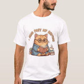 「寝る時間を過ぎても読んじゃう」かわいい読書猫Tシャツ Tシャツ (正面)